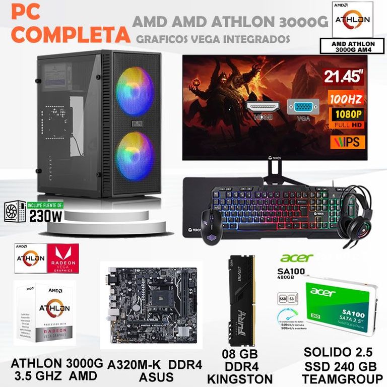 Computadora ATHLON 3000G  ram 8gb ssd 480 gb monitor 21.5 FHD