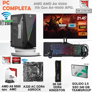 AMD - Computadora A6 9500 ram 8gb ssd 240gb monitor 21.5 FHD