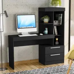 TU MESITA - Escritorio Moderno Con Estantes Brenda Negro 2 Cajones