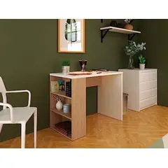 TU MESITA - Escritorio con estanteria Tristan color Blanco/Duna