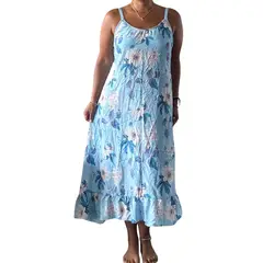 GENERICO - Vestido Maternal Tiritas Broche y Top Lactancia CelesteFlores