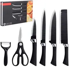 MINARI - Set de Cuchillos de Cocina 6 piezas Acero Inoxidable Negro CN9