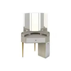 BARAKA HOME - Tocador Esquinero Poppy Con Espejo- Polar y Blanco