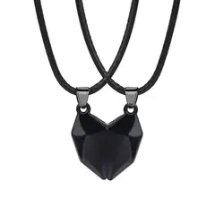 GENERICO - Collar doble corazón negro con imán para parejas o mejores amigos