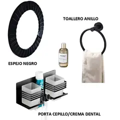 IMPORTADO MC - KIT DE BAÑO ESPEJO TOALLERO ANILLO PORTA CEPILLO