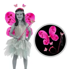 GENERICO - Alitas Mariposa Incluye Alita -Diadema - Varita/ Fucsia