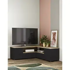 TU MESITA - Mesa de TV Esquinera Moderna Cabo Roble/Negro