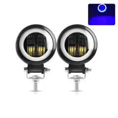 JET - Faro Led Redondo Ojo De Angel 7cm 20w Lupa 6d Aro Azul 1pcs