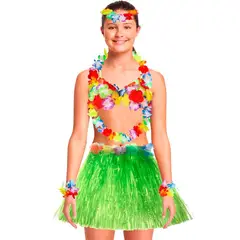 GENERICO - Falda hawaiano vincha-muñequera-collar -brasier para Niñas