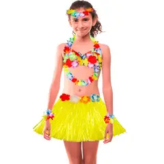 GENERICO - Falda hawaiano vincha-muñequera-collar -brasier para Niñas