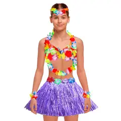 GENERICO - Falda hawaiano vincha-muñequera-collar -brasier para Niñas