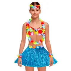 GENERICO - Falda hawaiano vincha-muñequera-collar -brasier para Niñas