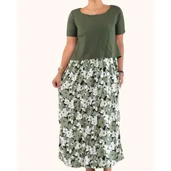 GENERICO - Vestido Maternal Falda Maxi y Polo Aperturas Lactancia FloreadoVerde