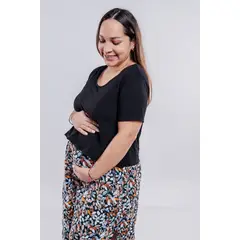 GENERICO - Vestido Maternal Falda Maxi y Polo Aperturas Lactancia FloreadoNegro