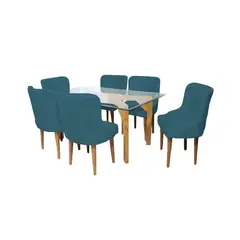 BARAKA HOME - Juego de Comedor Recife Con 6 Sillas Mesa de Vidrio - Cobalto