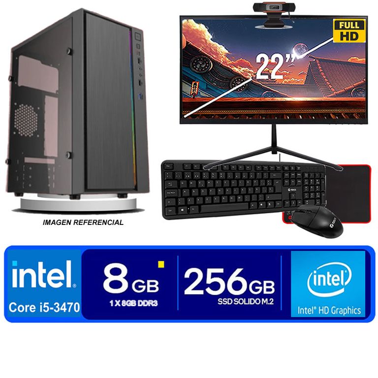 Computadora Pc Core i5 3470 Monitor 22 fhd' RAM 8GB SSD 256GB