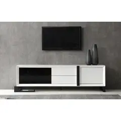 TU MESITA - Mesa de Tv Contemporánea Lavoe Blanco-Negro 206 cm