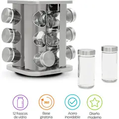 GENERICO - Condimentero Giratorio Especiero 12 piezas Inox cuadrado