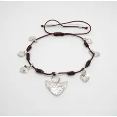 FERNANDA ROMERO JOYAS Y ACCESORIOS - Pulsera de Hilo con Plata 925 - Alitas de Angel y Corazones de Cristal