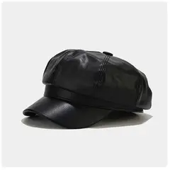 KAST PE - Boina de Mujer Jordana Cuero PU Liso Estilo Beck - Negro