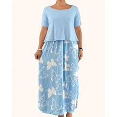 GENERICO - Vestido Maternal Falda Maxi Polo de Lactancia FloreadoCeleste