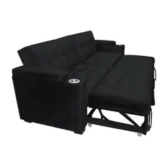 BARAKA HOME - Sofa Cama Madison con Portavaso y almacenamiento King - Negro