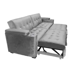 BARAKA HOME - Sofa Cama Madison con Portavaso y almacenamiento King - Gris Claro