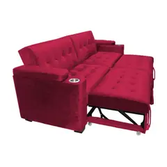 BARAKA HOME - Sofa Cama Madison con Portavaso y almacenamiento King - Rojo