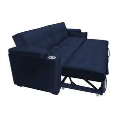 BARAKA HOME - Sofa Cama Madison con Portavaso y almacenamiento King - Azul Marino