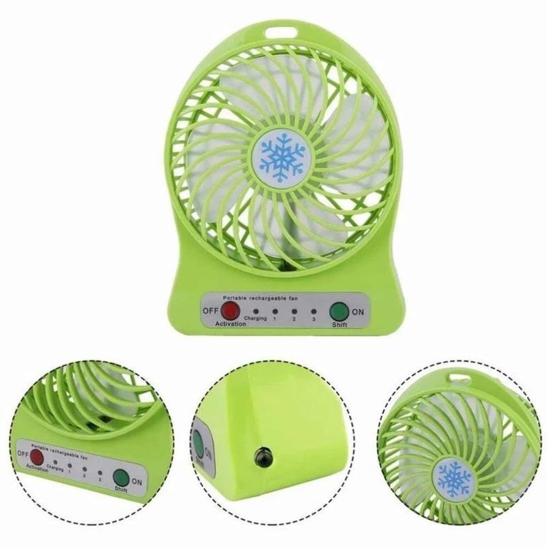 Ventilador portatil recargable usb 3 velocidades y luz led