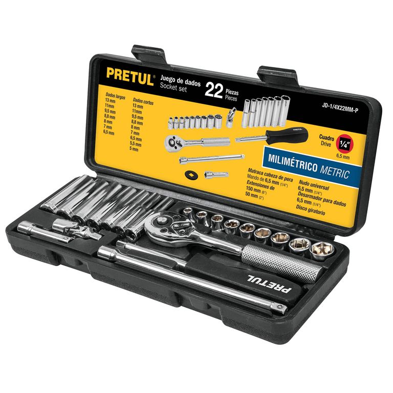 Juego de 22 herramientas 1/4" mm para mecánico COD 23980