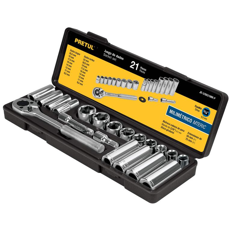 Juego de 21 herramientas 3/8" mm para mecánico COD 21191