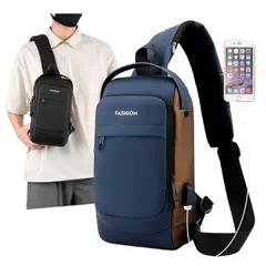 GENERICO - Morral Antirobo con Clave e impermeable Azul con marron