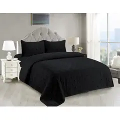 CASATEX - Cubrecama y Juego de sábanas Queen 100 % Algodón - NEGRO