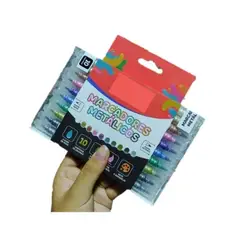 GENERICO - PLUMONES METALICOS DOBLE PUNTA PINCEL Y REDONDA