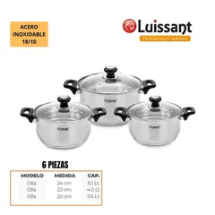 LUISSANT - JUEGO DE OLLAS 6 PZAS EN ACERO INOXIDABLE