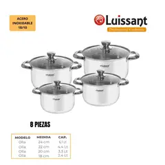 LUISSANT - JUEGO DE OLLAS DE 8 PZAS EN ACERO INOXIDABLE