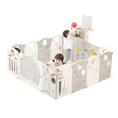 BABY - Corral para Niños Vallas Cerco Plegable con Juegos Gris