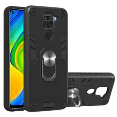 GENERICO - Funda para Xiaomi Redmi Note 9 con Anillo Metálico Antishock Negro