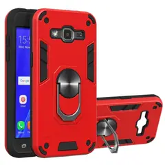 GENERICO - Funda para Samsung J7 con Anillo Metálico Antishock Rojo Resistente