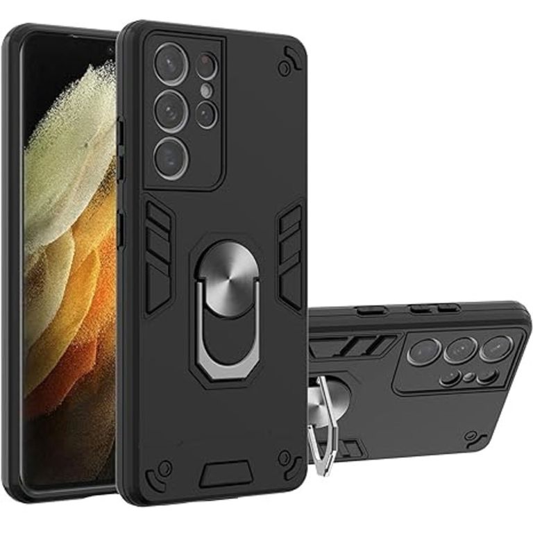 Funda Case para Samsung S21 Ultra con Anillo Metálico Antishock Negro