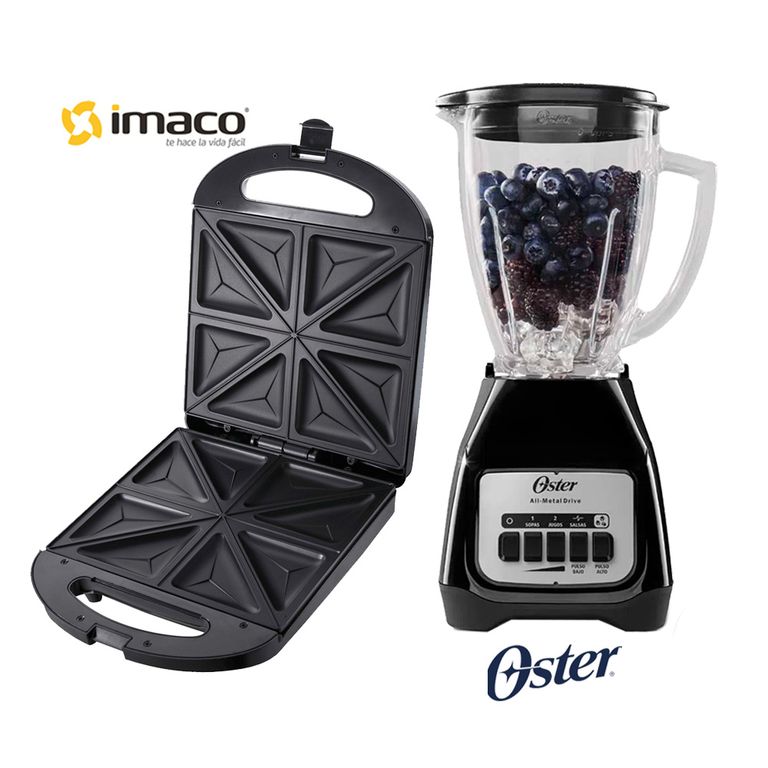 Sandwichera de 4 Panes + Licuadora Oster Negra