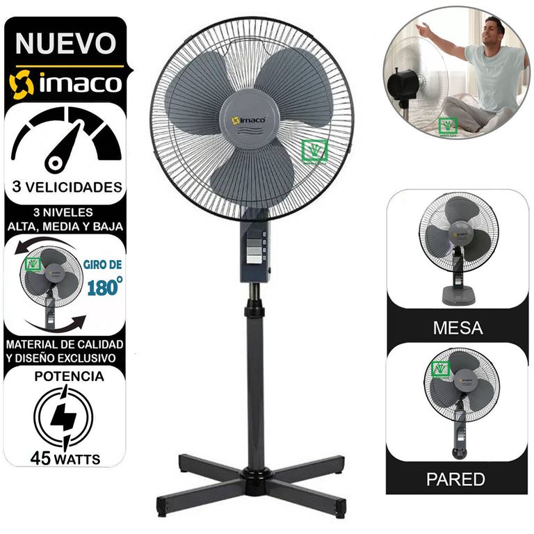 Ventilador FS1631 16" 3 en 1 Pedestal, Pared o Mesa 45 W