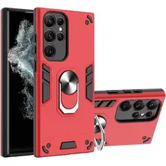 GENERICO - Funda Case para Samsung S22 Ultra con Anillo Metálico Antishock Rojo