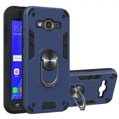 GENERICO - Funda para Samsung J7 con Anillo Metálico Antishock Azul Resistente