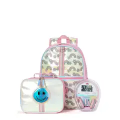 GENERICO - Set escolar 3 piezas mochila lonchera y auriculares -cara feliz