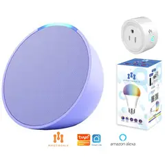 AMAZON - Echo Pop con Foco y Enchufe Inteligente Smart - Purpura