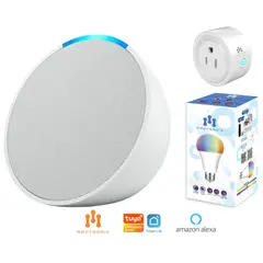 AMAZON - Echo Pop con Foco y Enchufe Inteligente Smart - Blanco