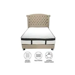 BARAKA HOME - Dormitorio Platinium Con Almohada y Cojin Queen - Beige Claro
