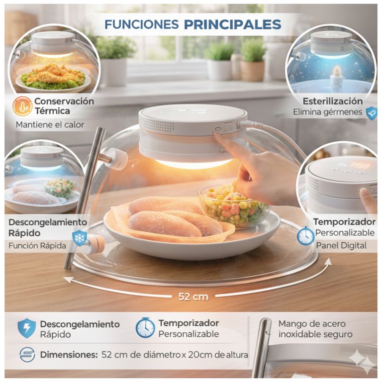 Cubierta Inteligente Multifuncional - Esteriliza y Mantiene Caliente
